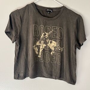 Originality Graphic Tee. XL Rodeo. Cropped. Distressed black. Lightweight.